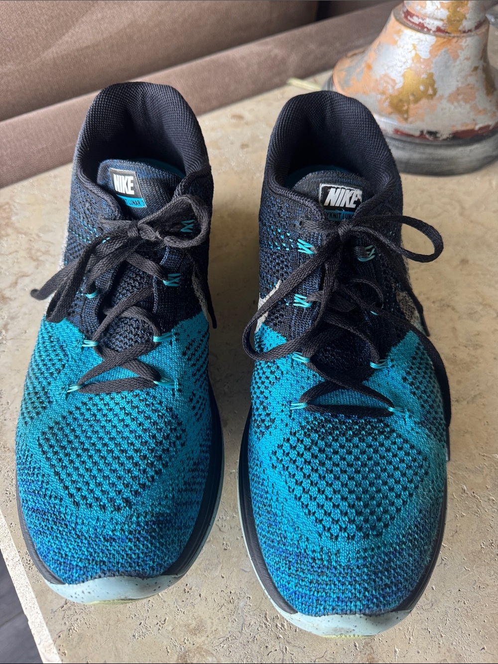 Nike Teal and Black Flyknit Running Shoes 11.5